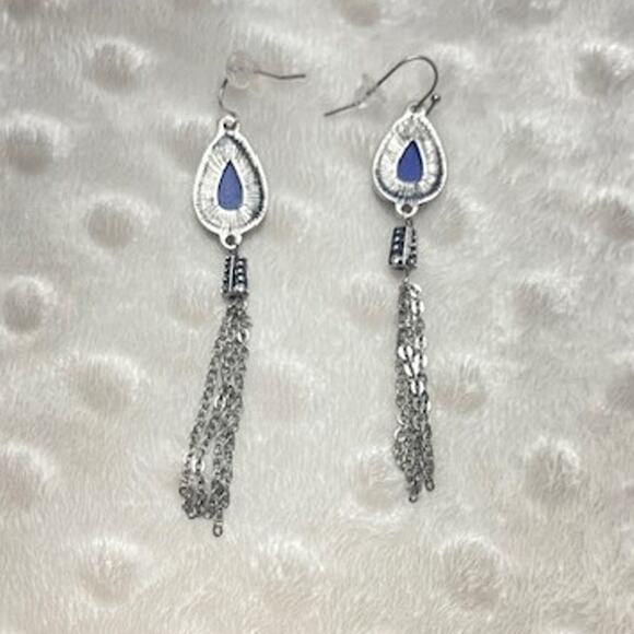 Vintage Natural Lapis Lazuli, Silver Plated, Tear Drop Shaped, Dangle Earrings - Picture 3 of 6